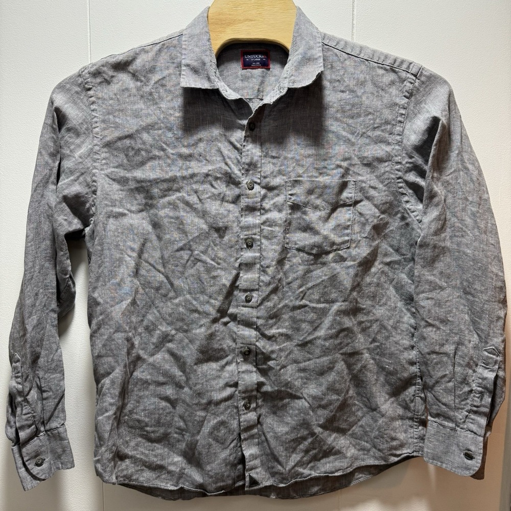 Untuckit Shirt Mens‎ Size XL Gray 100% Linen Long Sleeve Button Up Pocket